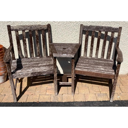 507 - Wooden two seater garden bench with table