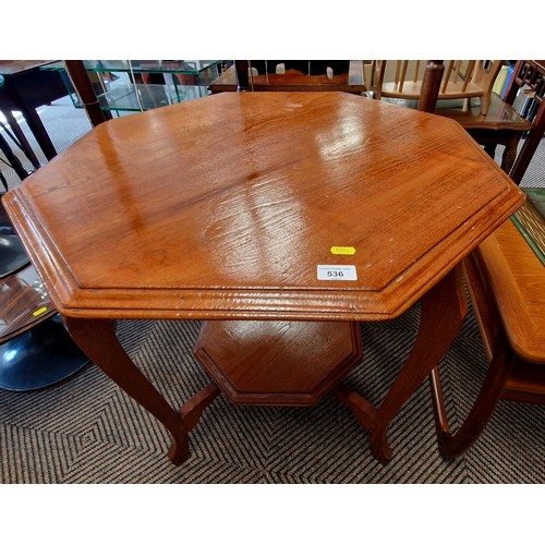 536 - Octagonal oak table with shelf 75cm x 74cm d, 72cm h