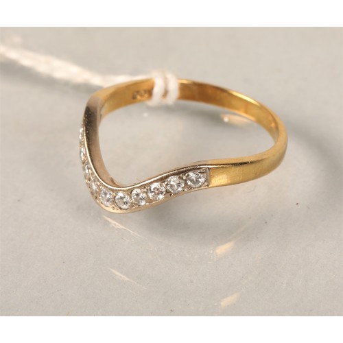 124 - Ladies 18ct gold Diamond set wishbone ringring sizeI/J