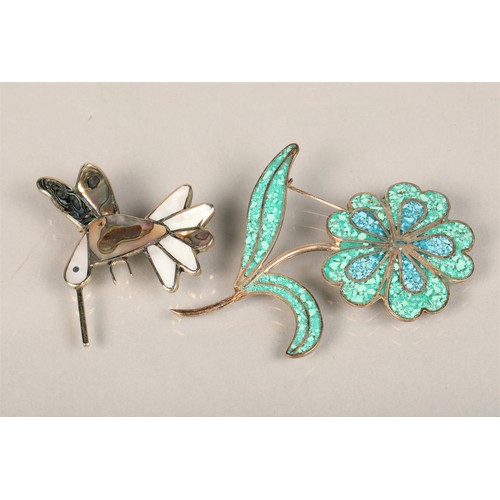 142 - 2 Mexican silver enamelled brooches