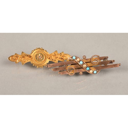 143 - 15ct gold bar brooch & 9ct gold bar brooch
