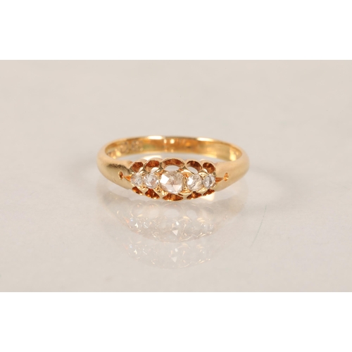 50A - Ladies 18 ct gold 3 stone Diamond ringring size n/o