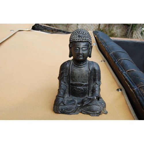 291 - South East Asian antique bronze lacquered medicine Buddha figure in seated meditation, 25cm high.