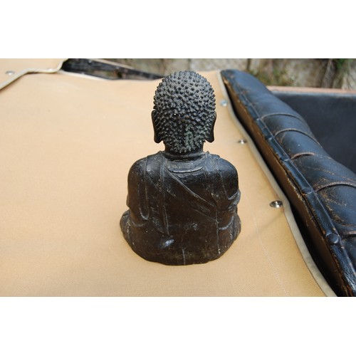 291 - South East Asian antique bronze lacquered medicine Buddha figure in seated meditation, 25cm high.