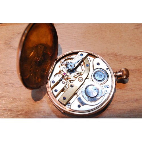 130 - Swiss keyless lever watch in gold open face case, 'K14', 86.2g gross.