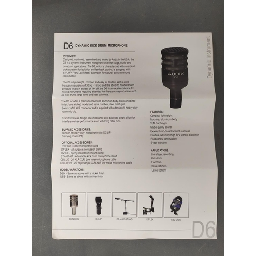 442 - Two boxed Audix microphones to include a D6 Dynamic microphone and a D4 Dynamic Hypercardiod microph... 