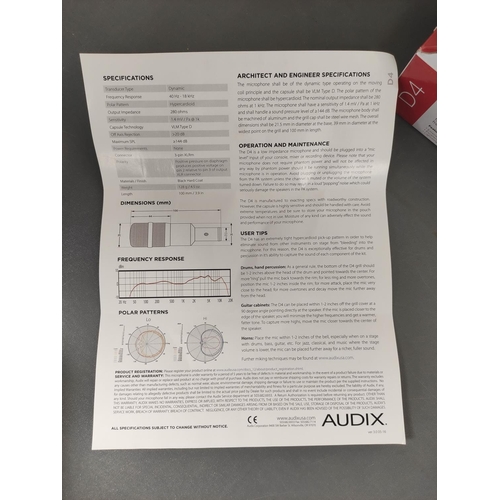 442 - Two boxed Audix microphones to include a D6 Dynamic microphone and a D4 Dynamic Hypercardiod microph... 