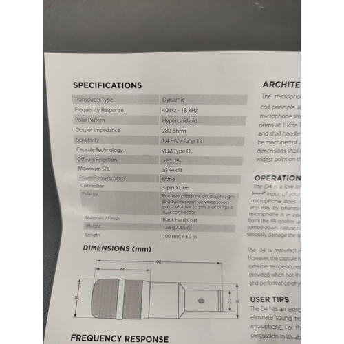 442 - Two boxed Audix microphones to include a D6 Dynamic microphone and a D4 Dynamic Hypercardiod microph... 