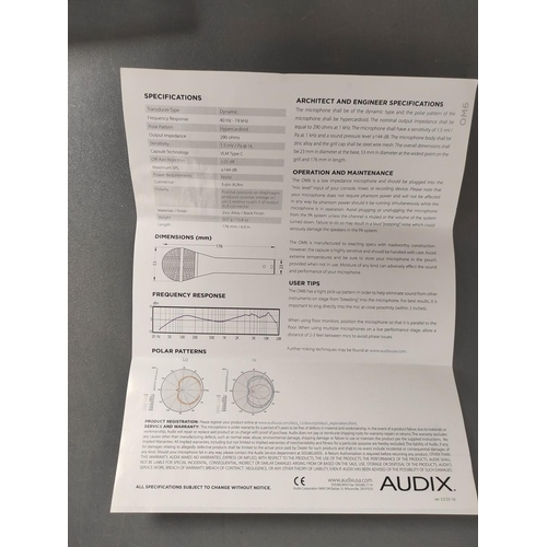 443 - Two boxed Audix microphones to include an i5 Cardiod microphone and an OM6 Dynamic Hypercardiod micr... 