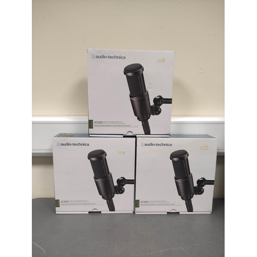 445 - Audio-technica. Three boxed AT2020 cardioid condenser microphones. (3)