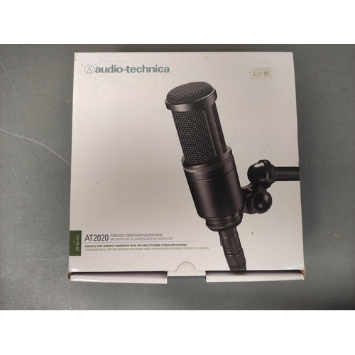 445 - Audio-technica. Three boxed AT2020 cardioid condenser microphones. (3)