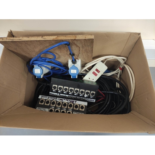 452 - Box containing two Lynx Stage Pro 8 channel stage boxes and a quantity of multicore cables.