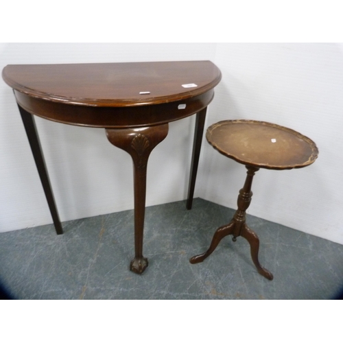 99 - Demi-lune hall table and a wine table.  (2)