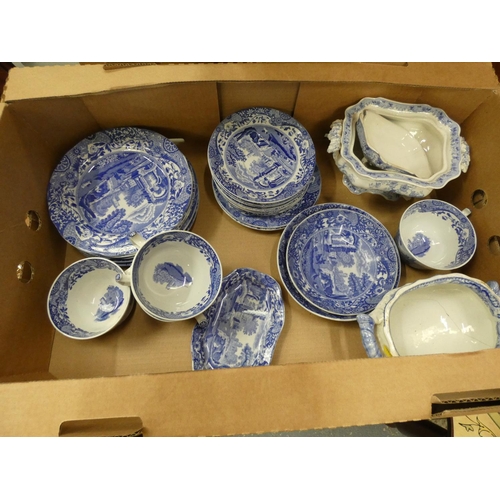 110 - Blue and white Copeland Spode tea ware, sauce tureens etc