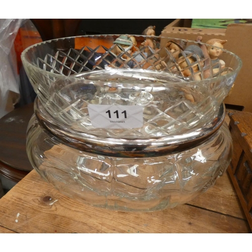 111 - Cut glass fruit bowl with silvered rim and another (2)