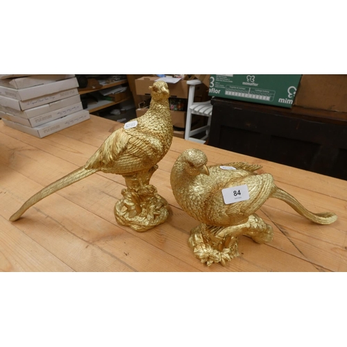 84 - Two large gold colour pheasants.