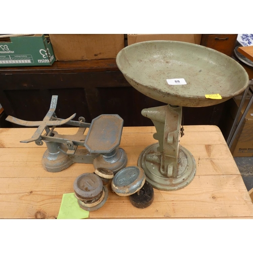 88 - Two sets of kitchen scales including weights.