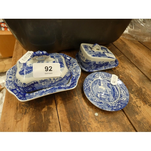 92 - Three pieces of Spode including butter dish, miniature cheese dish, etc. (3).