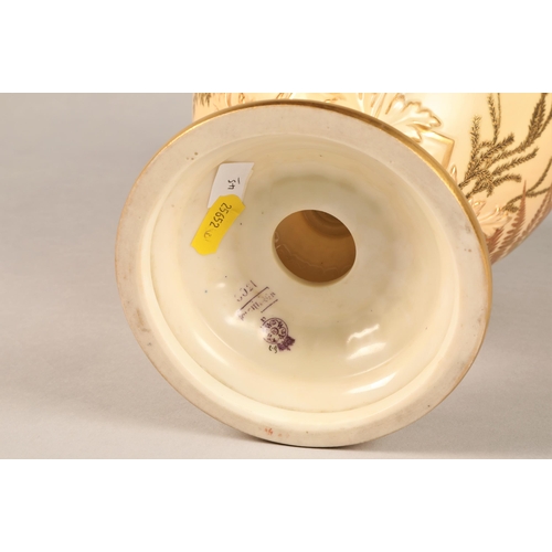 1 - Large Royal Worcester ewer, raised on a circular foot with scroll handle, decorated with hand painte... 