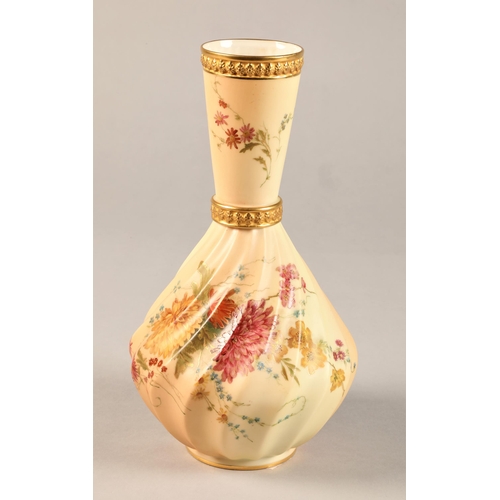 11 - Royal Worcester vase, bottle form, with spiral twist, hand painted flowers, gilt enrichments, 1452 R... 