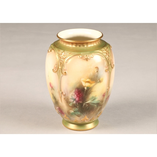 17 - Hadley's Worcester vase, decorated with hand painted with flowers, gilt enrichments, height 14.5cm