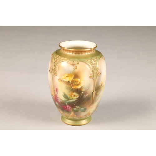 17 - Hadley's Worcester vase, decorated with hand painted with flowers, gilt enrichments, height 14.5cm