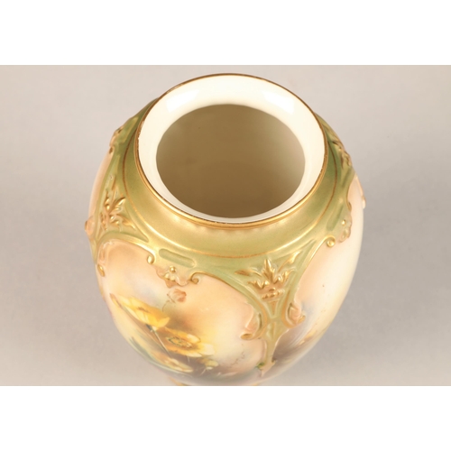 17 - Hadley's Worcester vase, decorated with hand painted with flowers, gilt enrichments, height 14.5cm