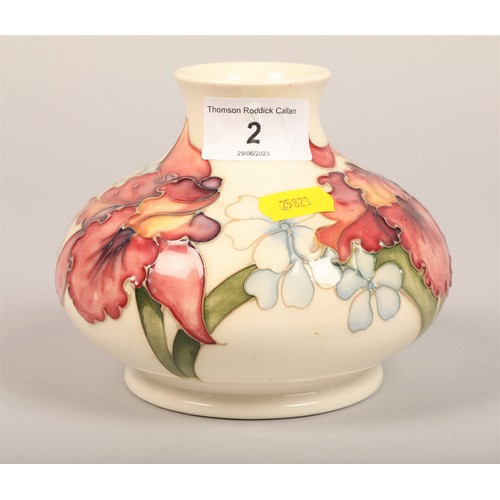 2 - Moorcroft squat vase in the orchid pattern signed to base