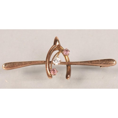 64 - Ladies 9 ct rose gold wishbone bar brooch