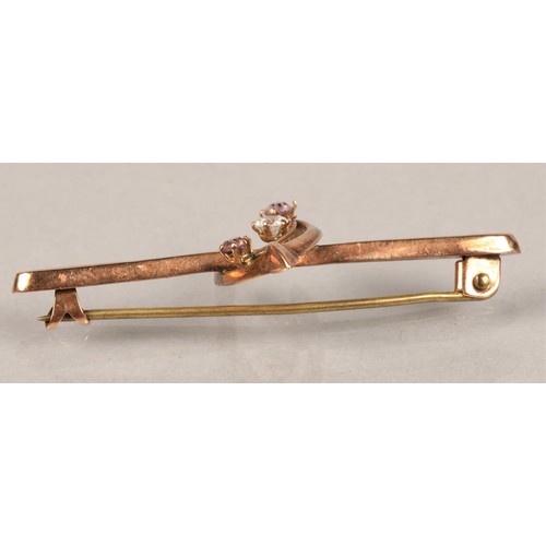 64 - Ladies 9 ct rose gold wishbone bar brooch