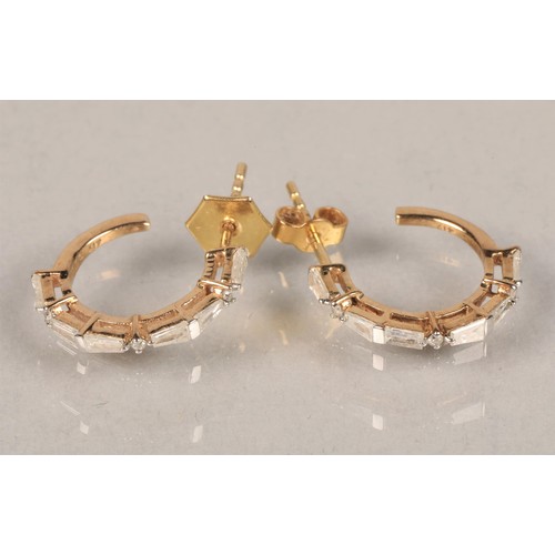 66 - 10ct gold diamond set hoop stud earrings