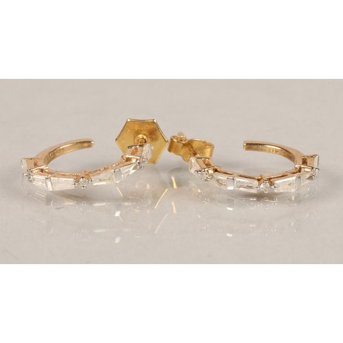 66 - 10ct gold diamond set hoop stud earrings