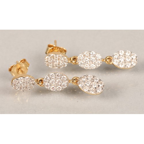 69 - Pair 10ct gold Diamond set drop earrings