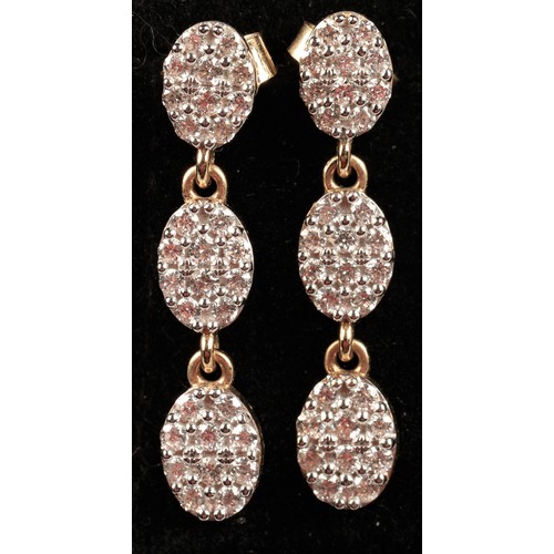 69 - Pair 10ct gold Diamond set drop earrings