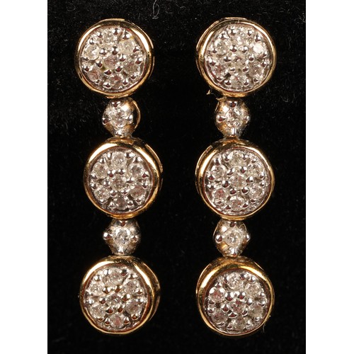 80 - Pair 9ct gold diamond set drop earrings