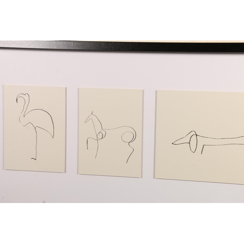 419 - PICASSO, 'Flamingo, Penguin, Sausage Dog, Chick, Horse', five prints of animals framed as one, frame... 