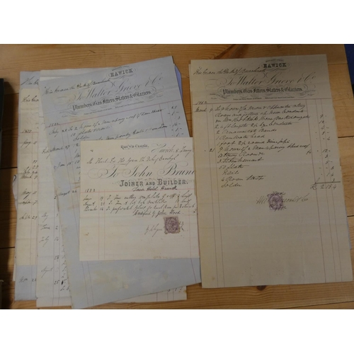 110 - Hawick - Tower Hotel.  A folder of old invoices, manuscript accounts, etc. relative to the... 