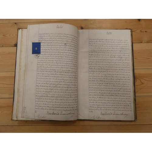 114 - Hawick - Charter of Adjudication.  Manuscript on vellum. Folio. Rubbed qtr. calf. Each lea... 