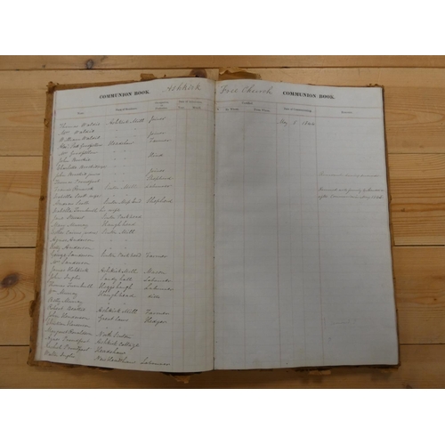 115 - Ashkirk Free Church.  Communion Book. Manuscript folio record of names, addresses & occupations,... 