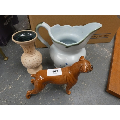 163 - Beswick boxer dog and large Buchcan jug and vase. (3).