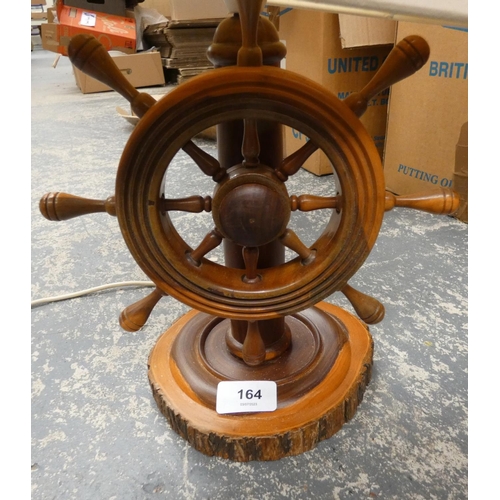 164 - Treen ships wheel table lamp (electrical testing / re-wiring required).