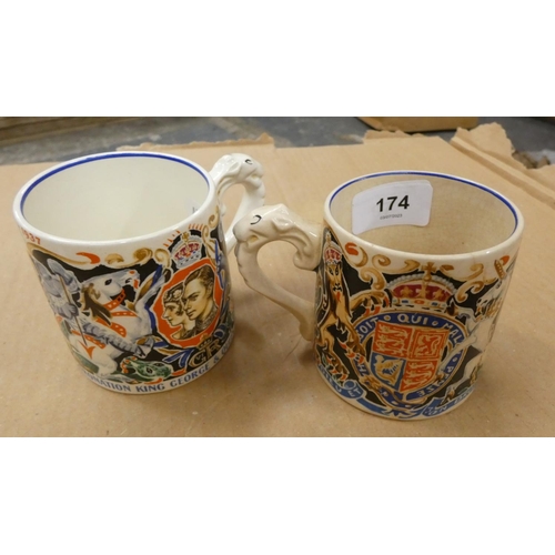 174 - Two Laura Knight George VI and Queen Elizabeth May 1937 mugs.