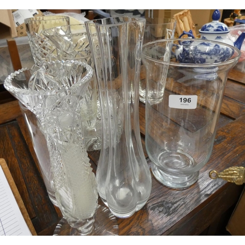 196 - Large collection of cut glass vases, bowls, etc.