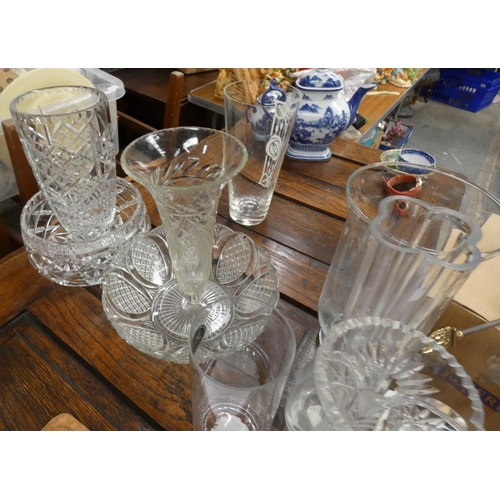 196 - Large collection of cut glass vases, bowls, etc.