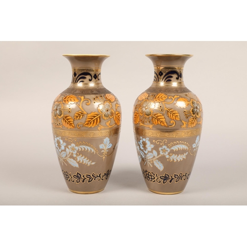 17 - Pair of Noritake gilt vases, 26 cm high (2) Some loss of gilt to one of pair as in photos, no cracks... 