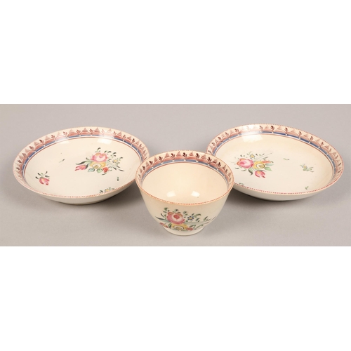 9 - Hand painted tea bowl with two saucers with delicate floral design (3)