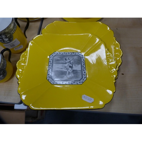 10 - Shelley part tea set decorated with a pictorial scene of female dancers on a yellow ground.  (39)