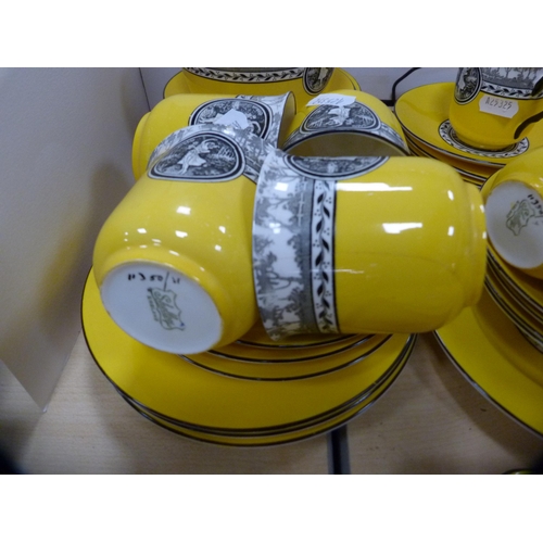 10 - Shelley part tea set decorated with a pictorial scene of female dancers on a yellow ground.  (39)