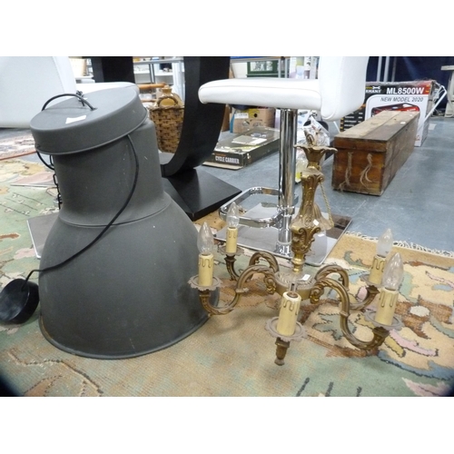 100 - Six-branch electrolier and a ceiling light in the form of a searchlight.  (2)