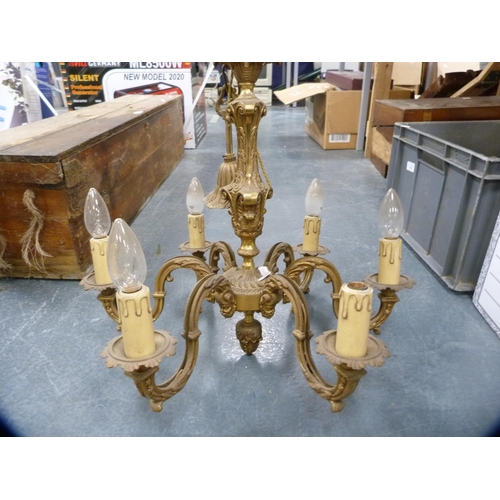 100 - Six-branch electrolier and a ceiling light in the form of a searchlight.  (2)